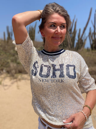 SOHO Glitter Tee in Navy
