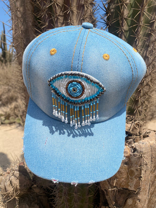 Evil eye denim ball cap