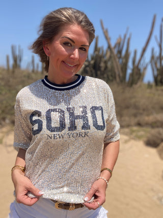 SOHO Glitter Tee in Navy